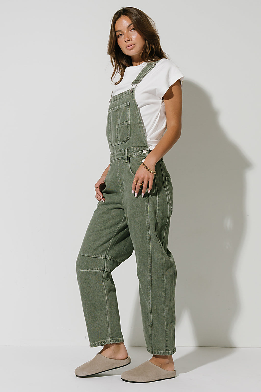 Tansy Denim Overalls in Olive