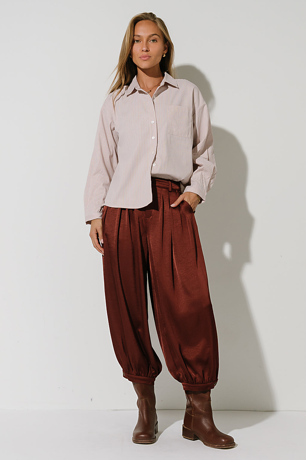 Ruth Striped Button Up in Pink