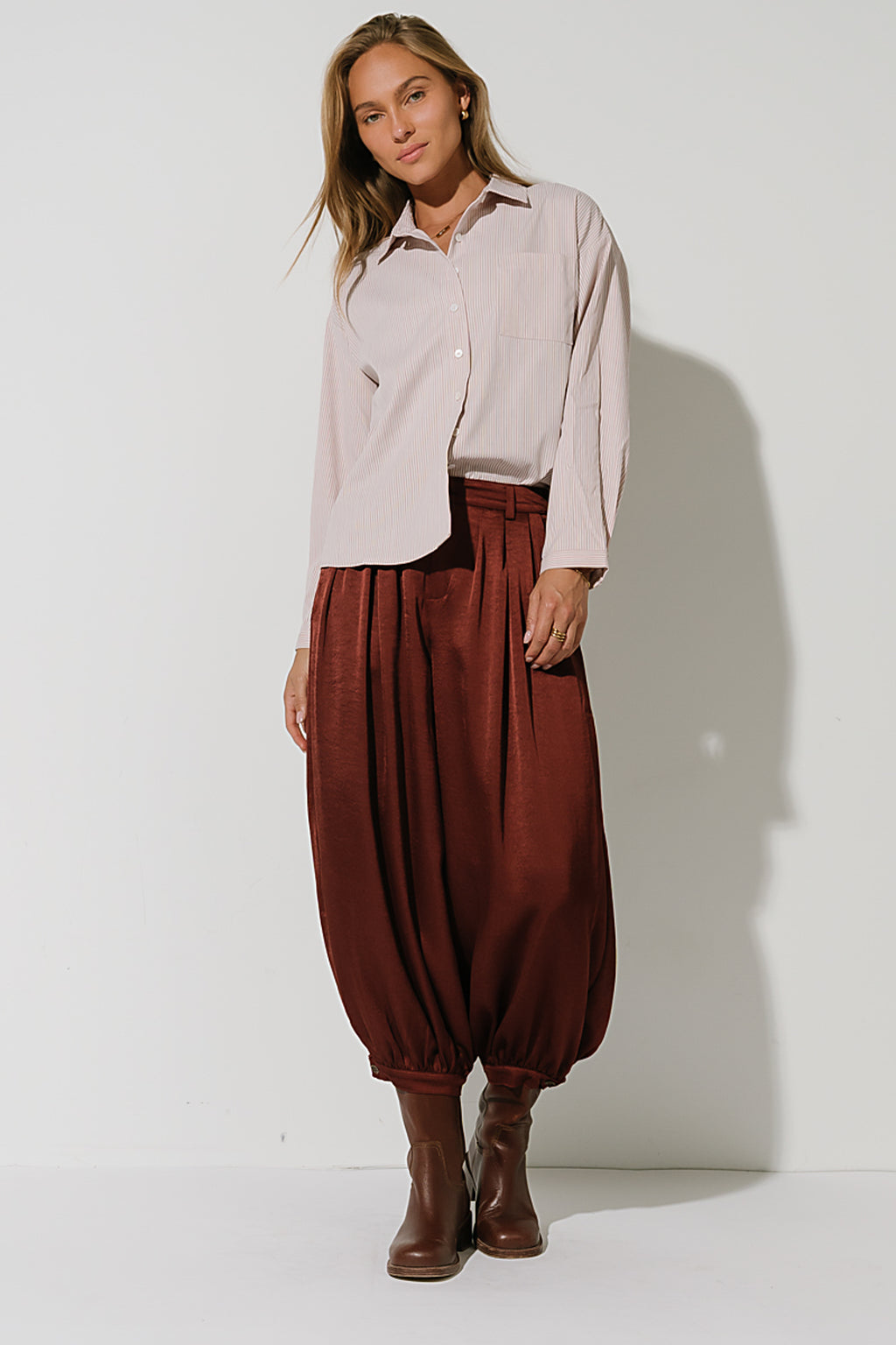 Barbara Satin Balloon Pants in Rust