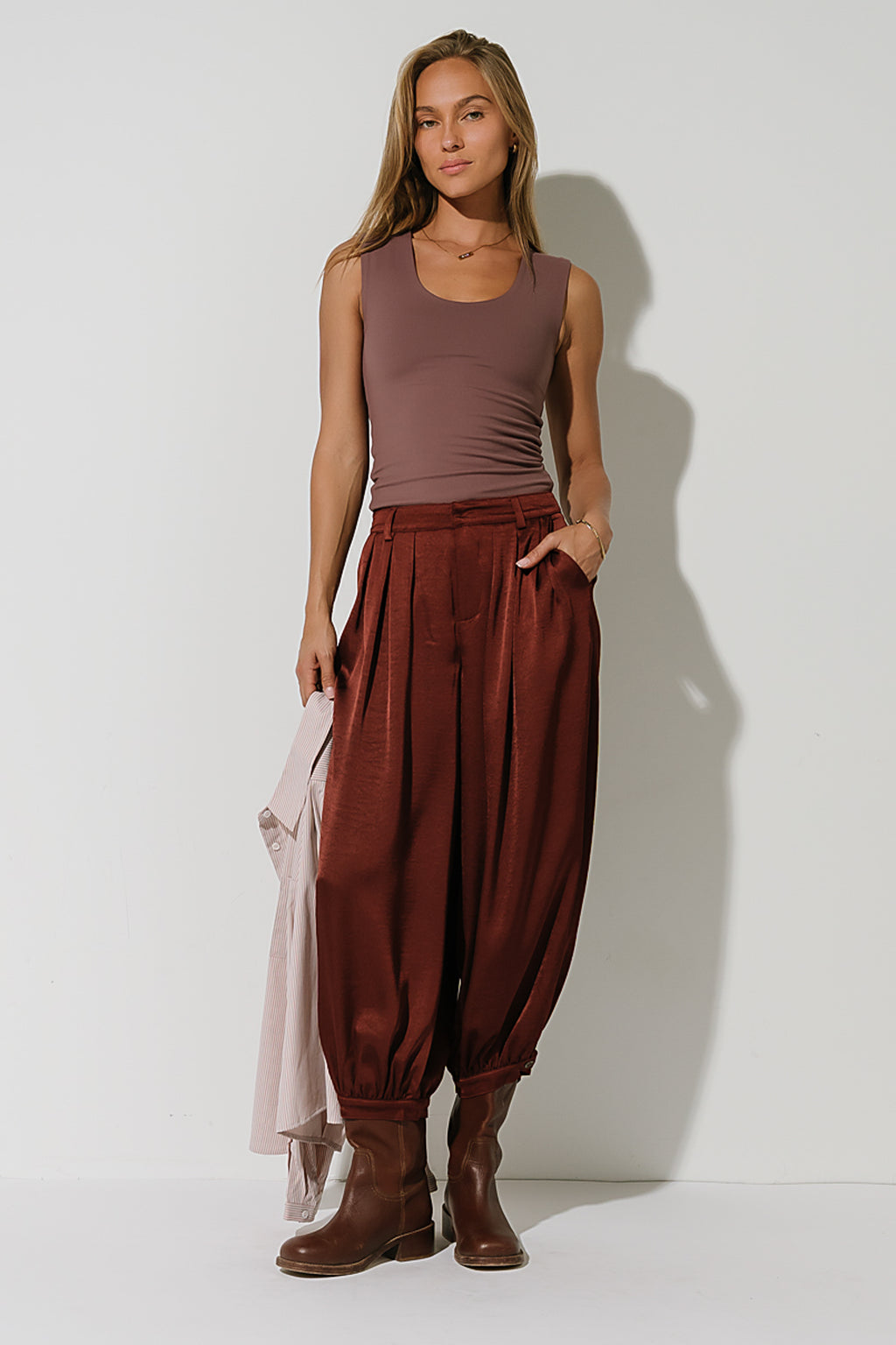 Barbara Satin Balloon Pants in Rust