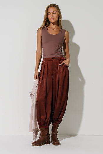 Barbara Satin Balloon Pants in Rust