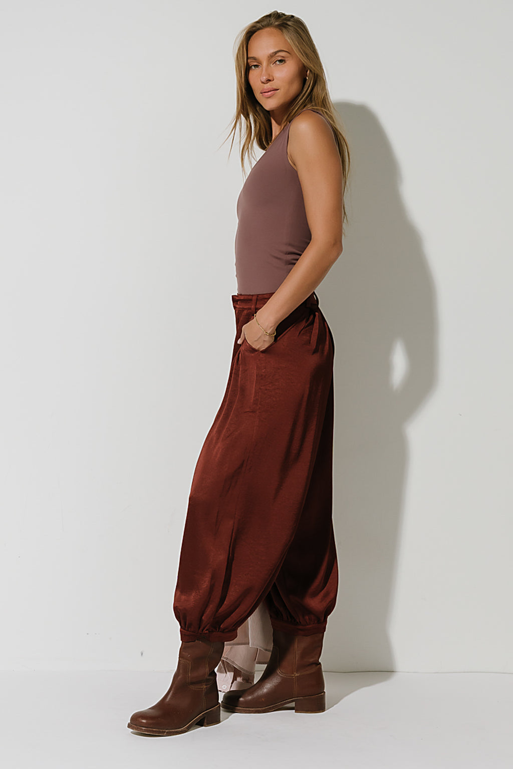 Barbara Satin Balloon Pants in Rust