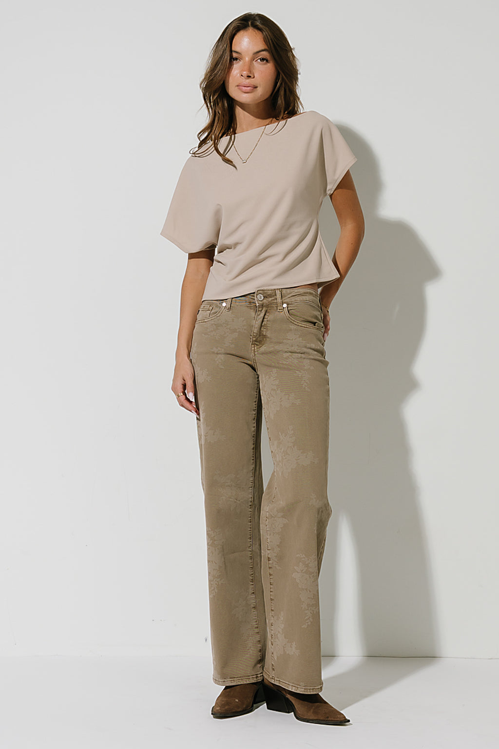 Brenda Mid Rise Floral Wide Leg Jeans