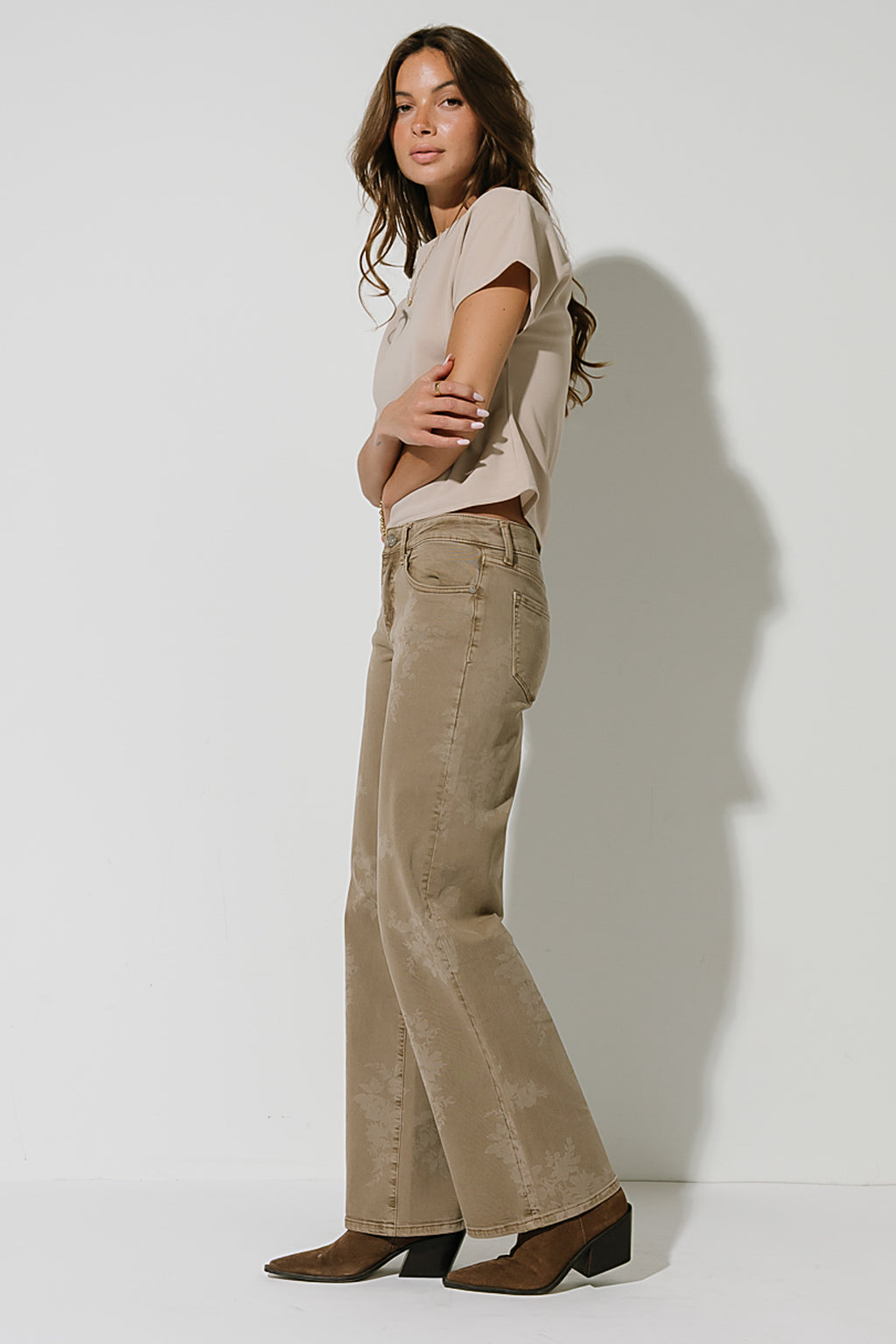 Brenda Mid Rise Floral Wide Leg Jeans