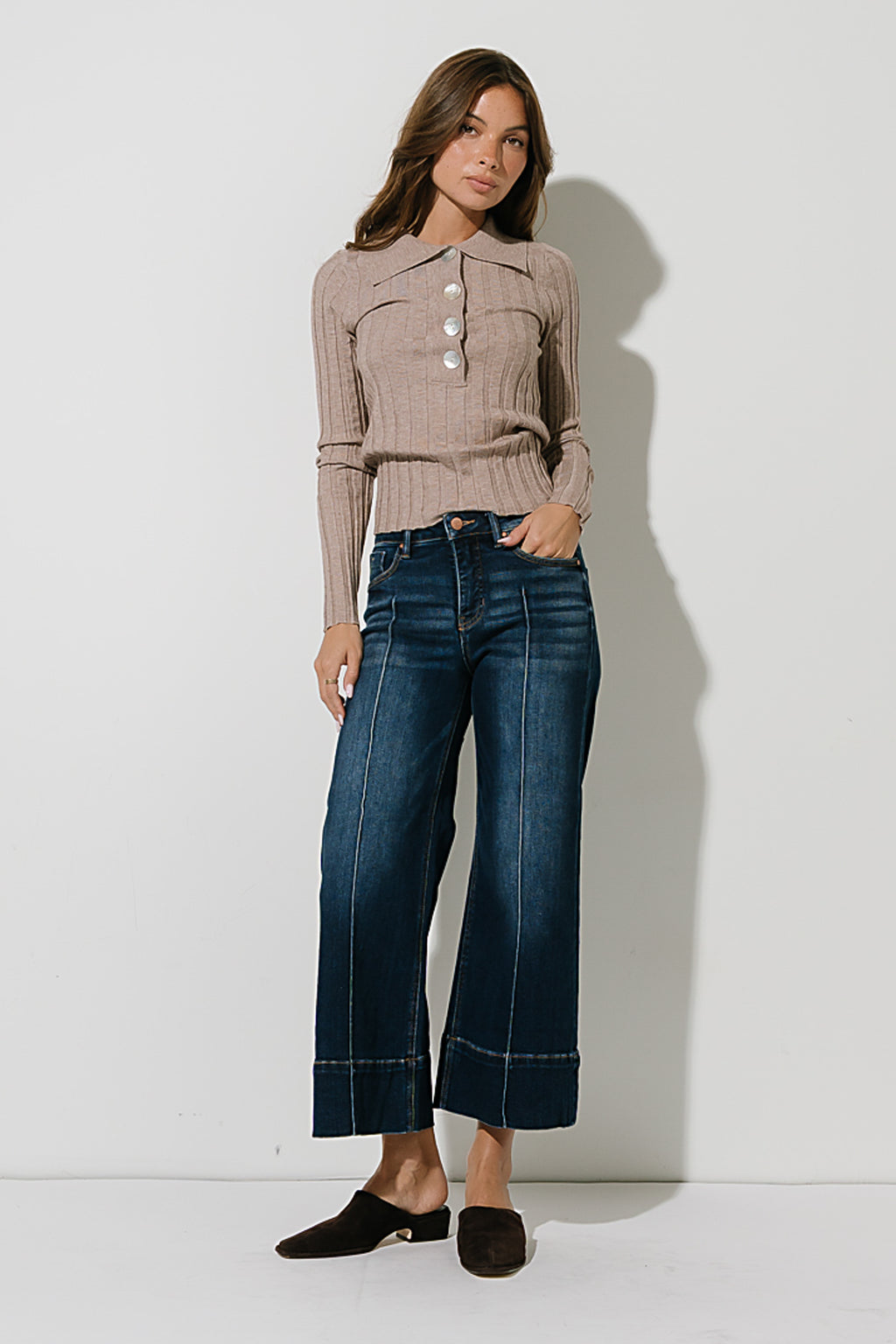 Amina Ribbed Top in Taupe