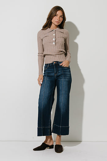 Amina Ribbed Top in Taupe