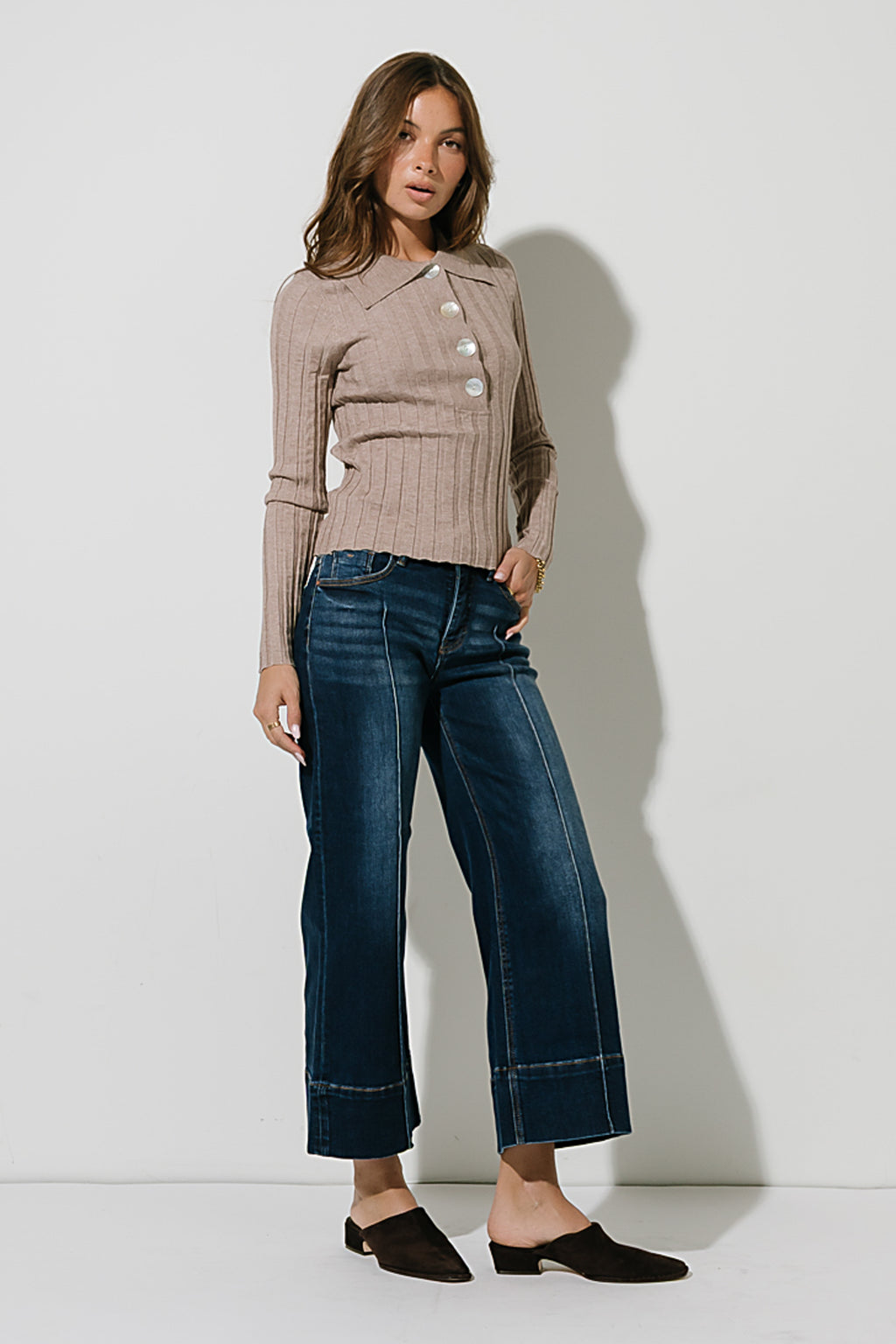 Amina Ribbed Top in Taupe