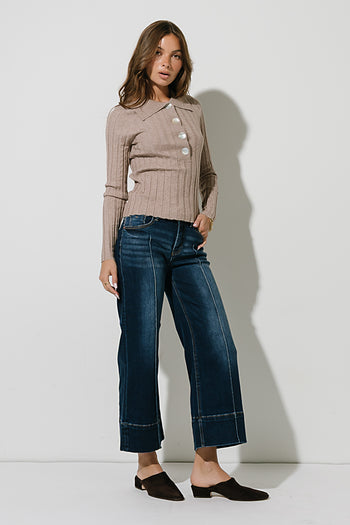 Amina Ribbed Top in Taupe