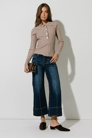 Amina Ribbed Top in Taupe
