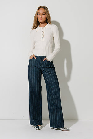 Daniella High Rise Striped Wide Leg Jeans