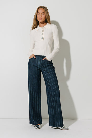 Daniella High Rise Striped Wide Leg Jeans