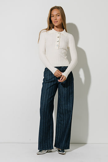 Amina Ribbed Top in Off White