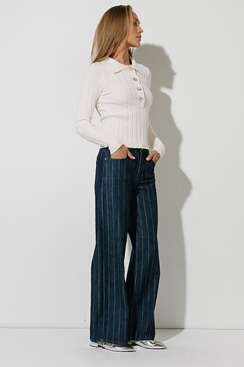 Daniella High Rise Striped Wide Leg Jeans