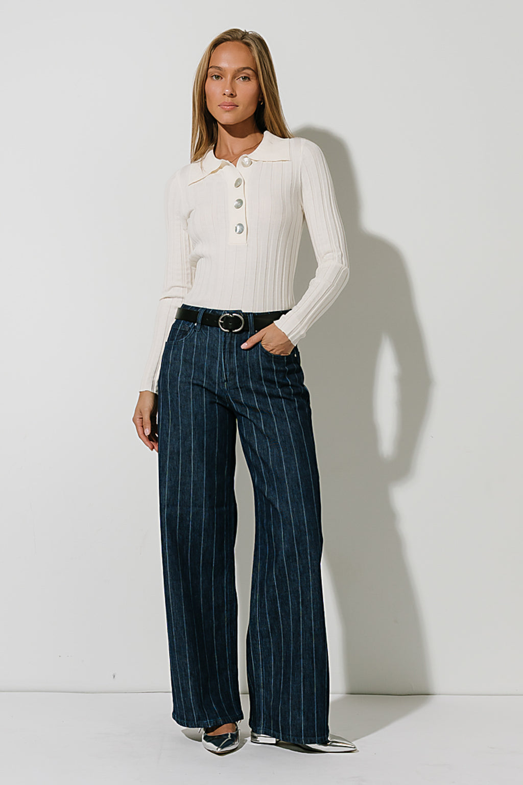 Amina Ribbed Top in Off White