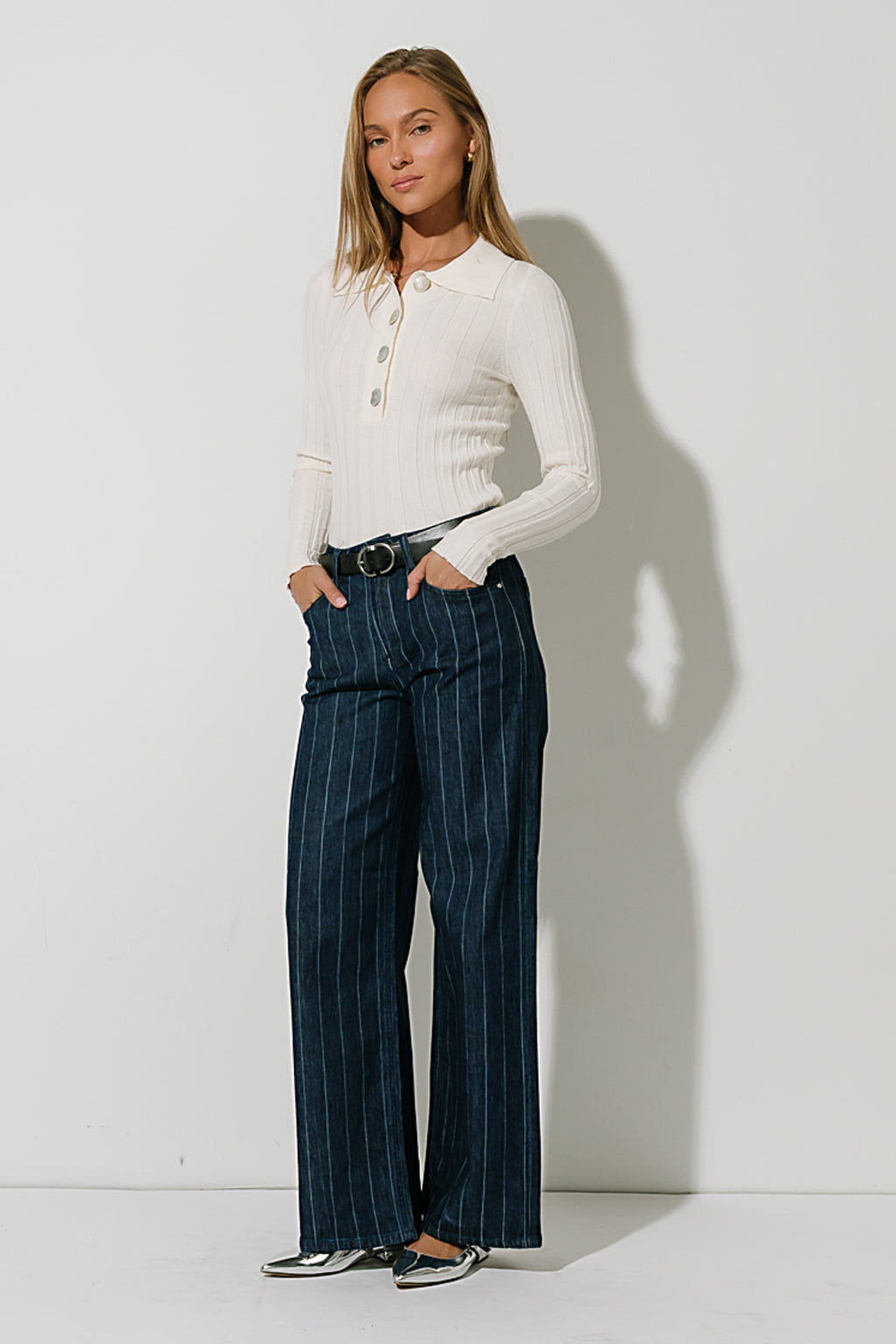 Amina Ribbed Top in Off White
