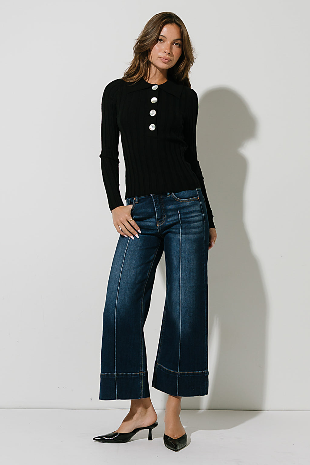 Amina Ribbed Top in Black