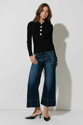 Amina Ribbed Top in Black