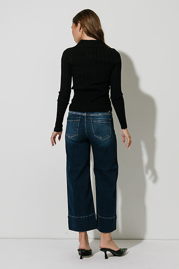 Amina Ribbed Top in Black