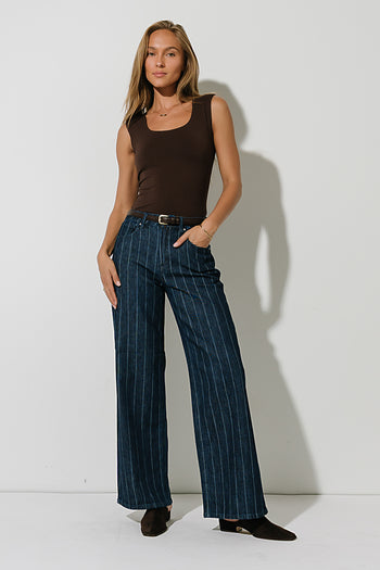 Daniella High Rise Striped Wide Leg Jeans