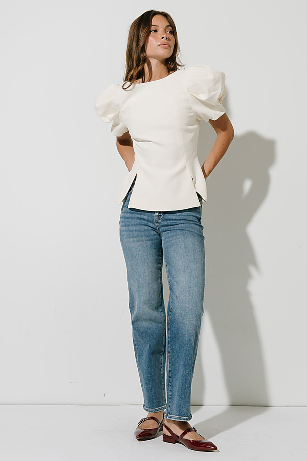 Diana Puff Sleeve Top in Ecru