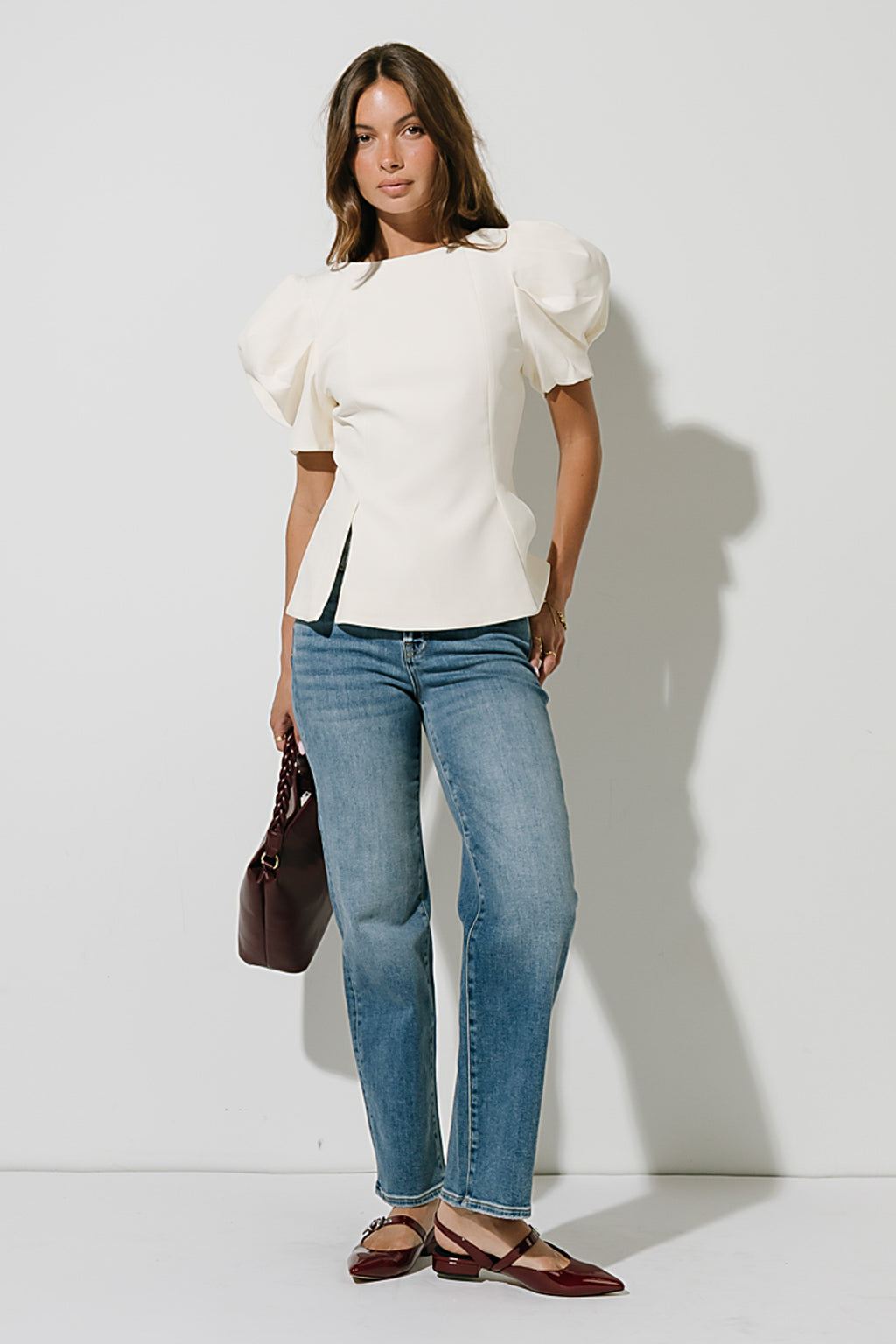 Diana Puff Sleeve Top in Ecru