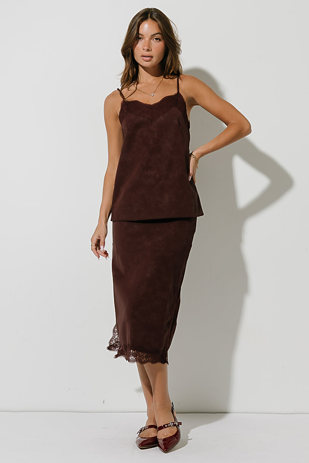 Vera Suede Top in Burgundy