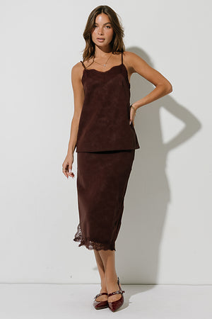Vera Suede Top in Burgundy