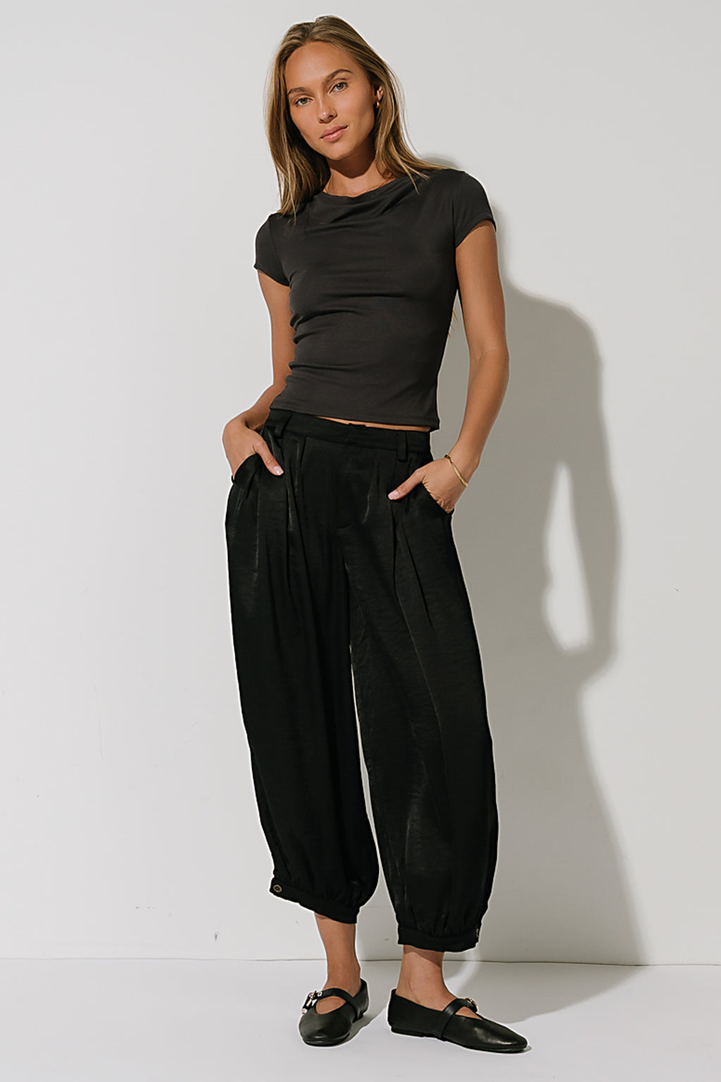 Barbara Satin Balloon Pants in Black