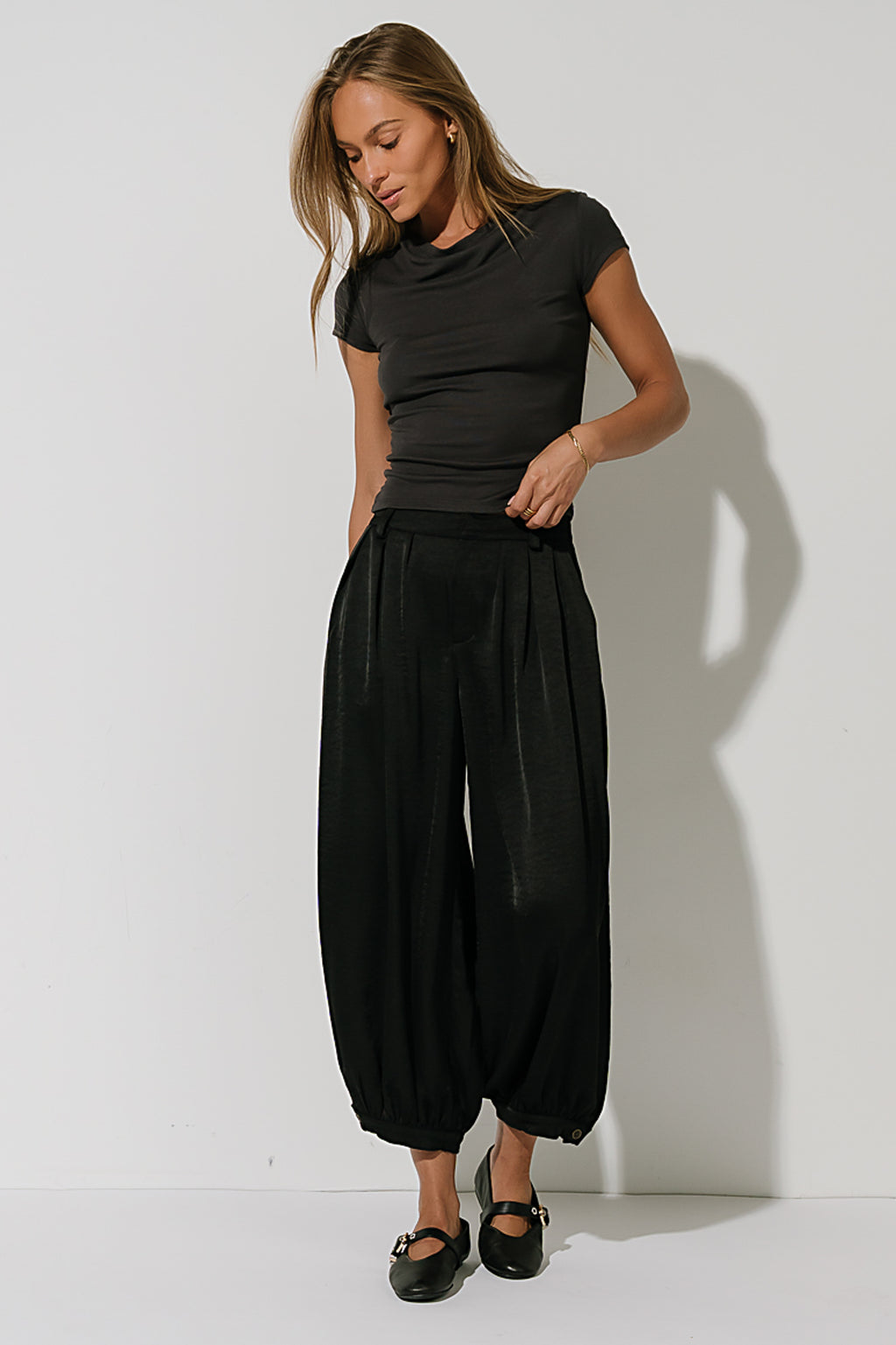 Barbara Satin Balloon Pants in Black