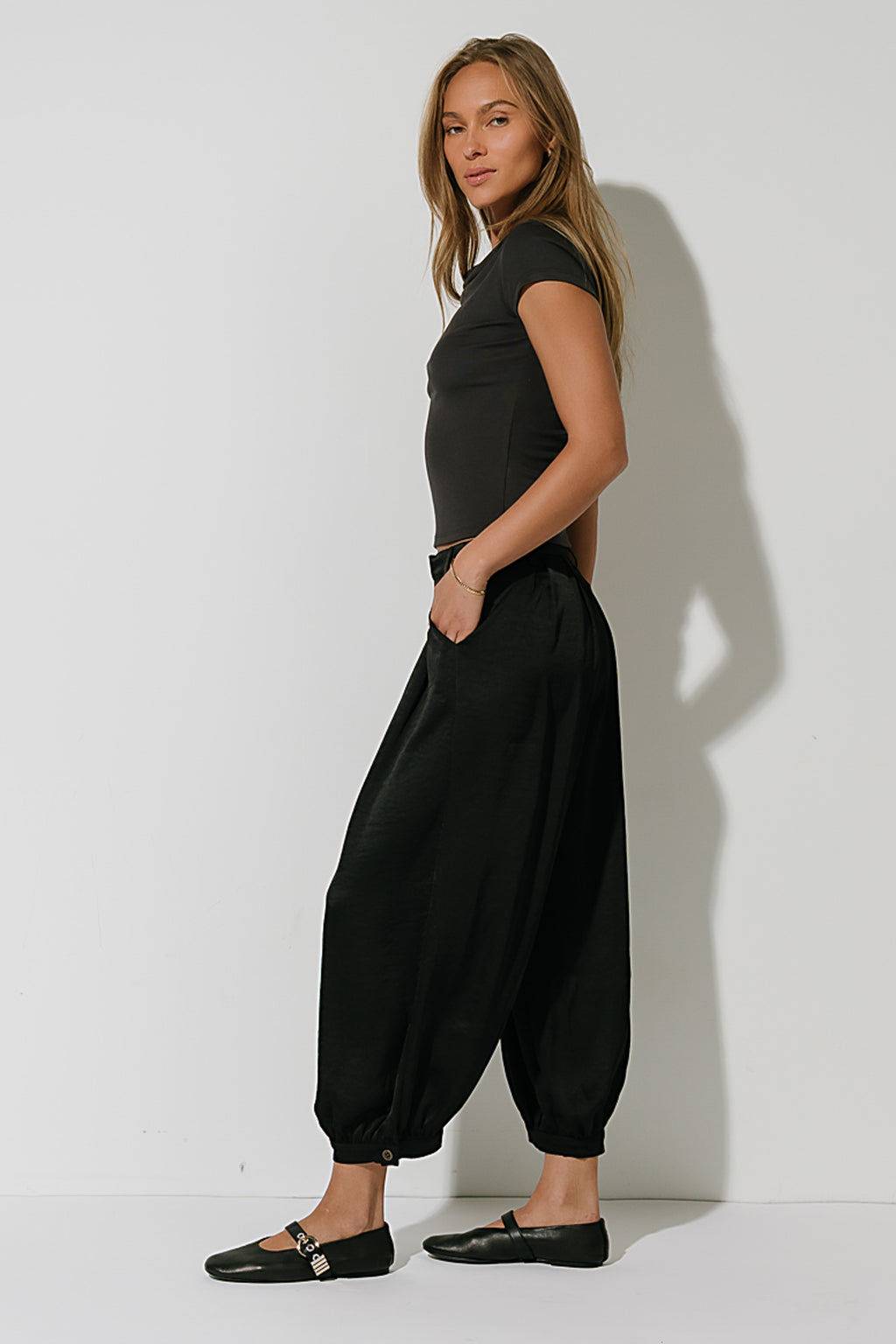 Barbara Satin Balloon Pants in Black