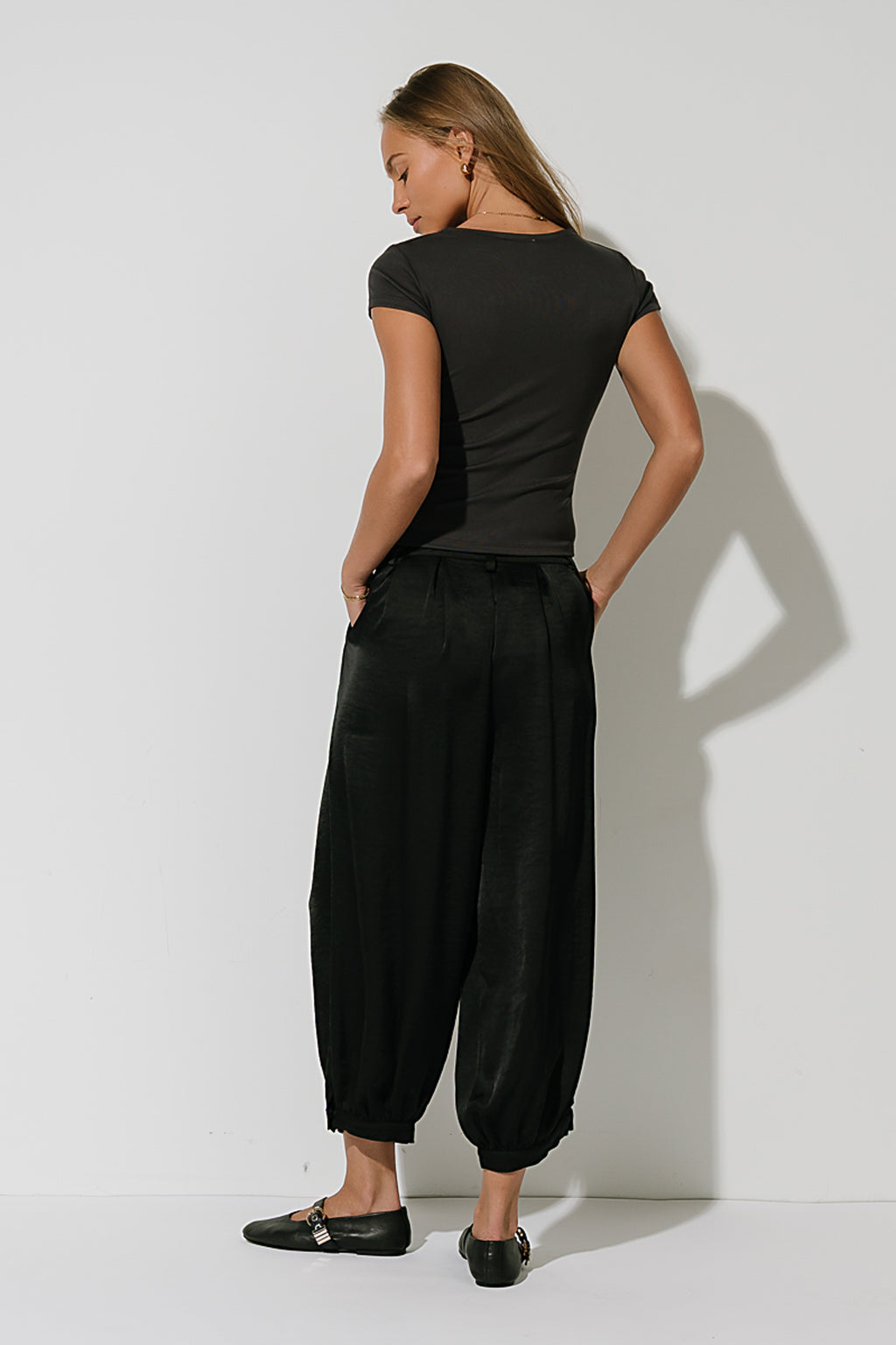 Barbara Satin Balloon Pants in Black