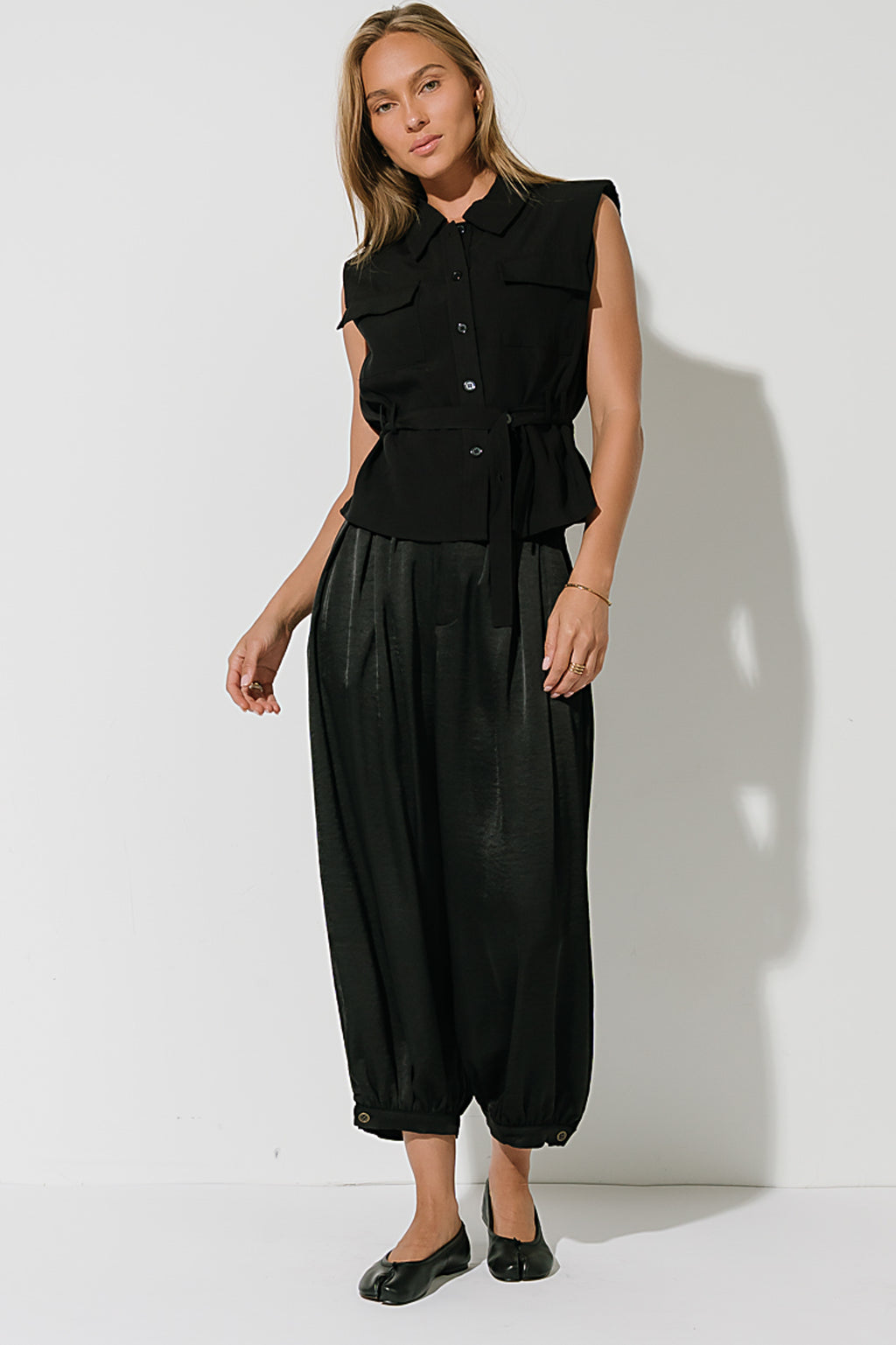 Barbara Satin Balloon Pants in Black