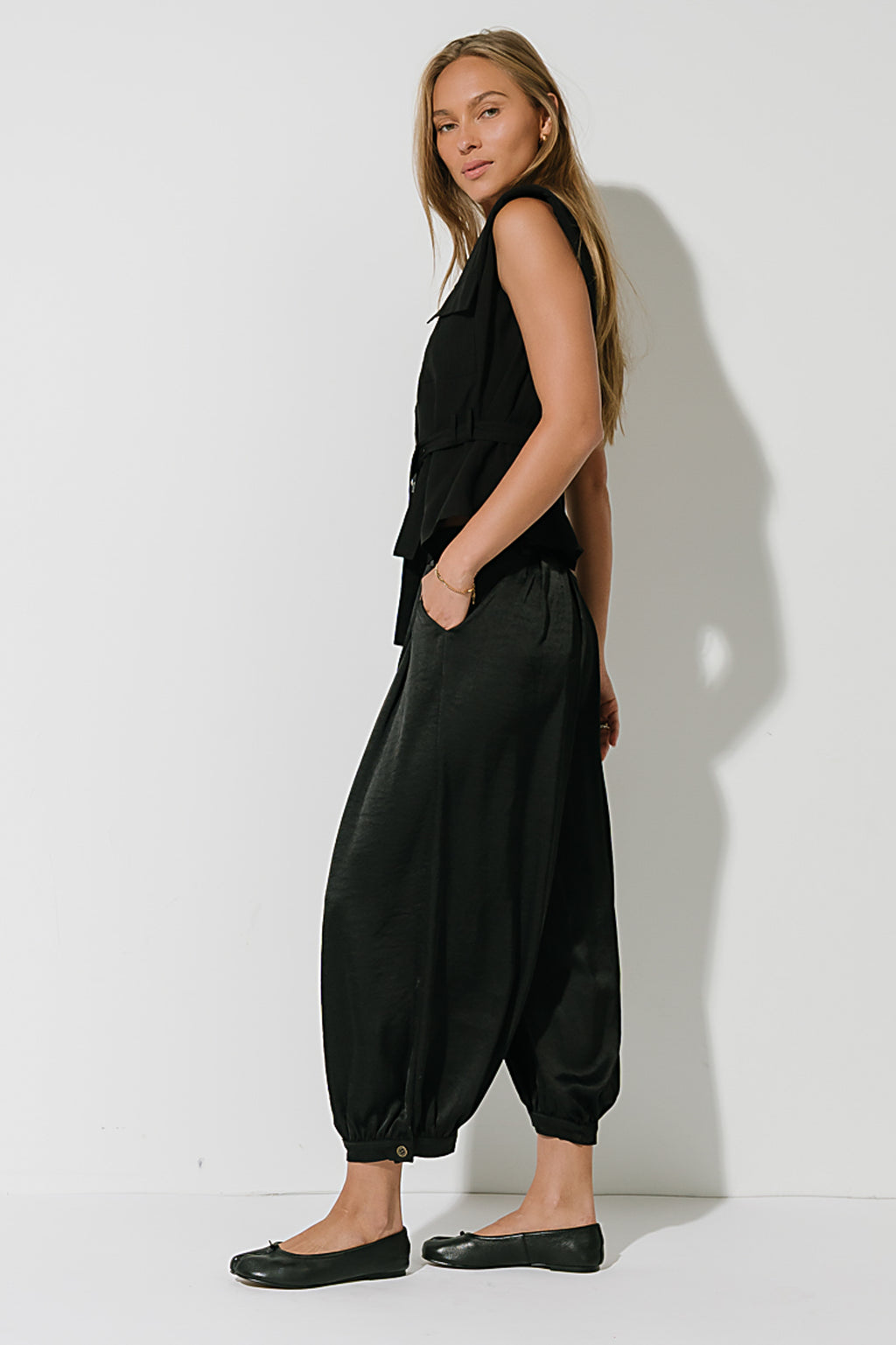 Barbara Satin Balloon Pants in Black