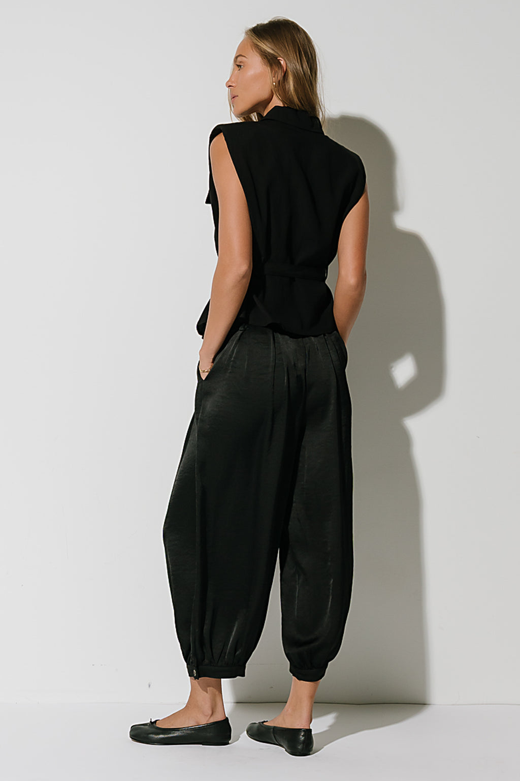 Barbara Satin Balloon Pants in Black