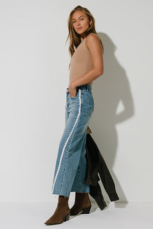 Adeline High Rise Lace Trim Barrel Jeans