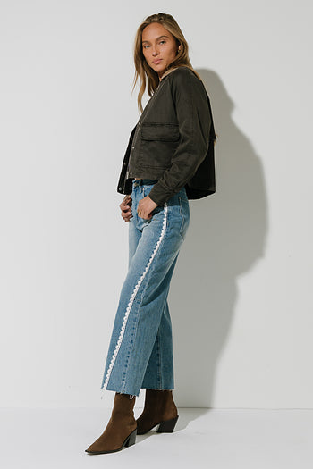 Adeline High Rise Lace Trim Barrel Jeans