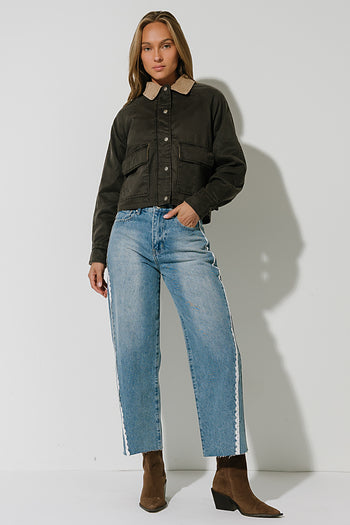 Adeline High Rise Lace Trim Barrel Jeans