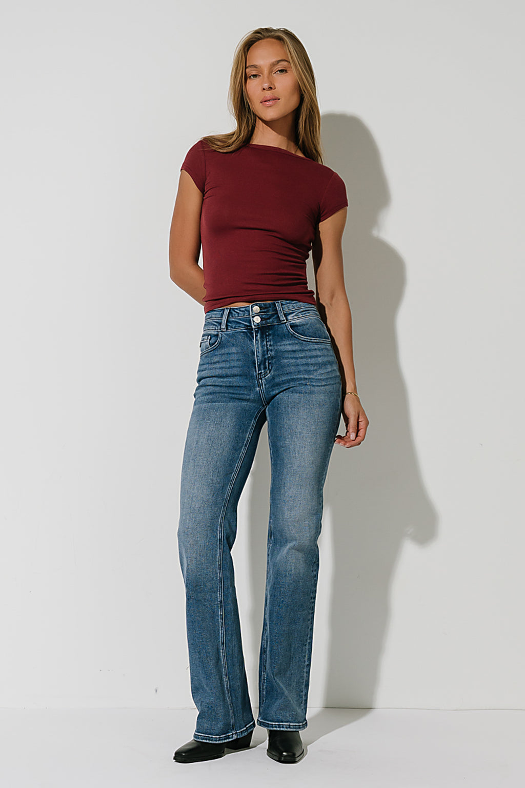 Tiffany Ribbed Tee in Burgundy