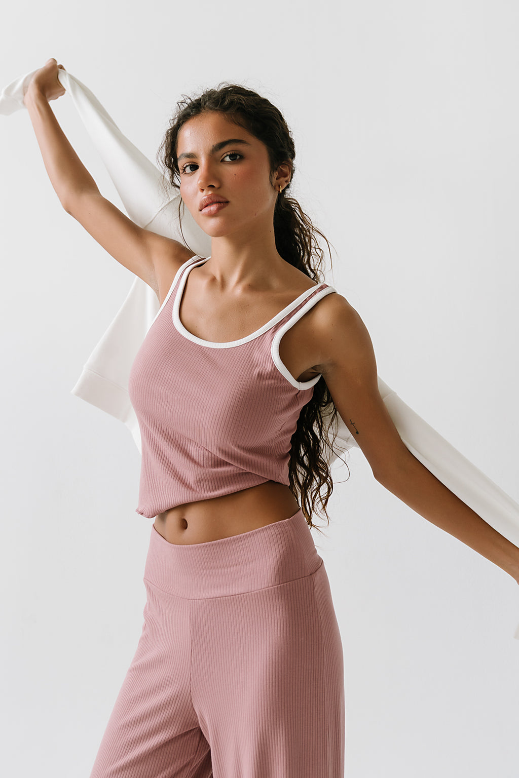 Catherine Contrast Ribbed Tank in Pink