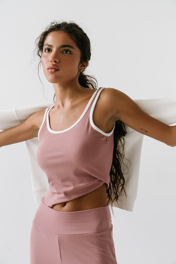 Catherine Contrast Ribbed Tank in Pink