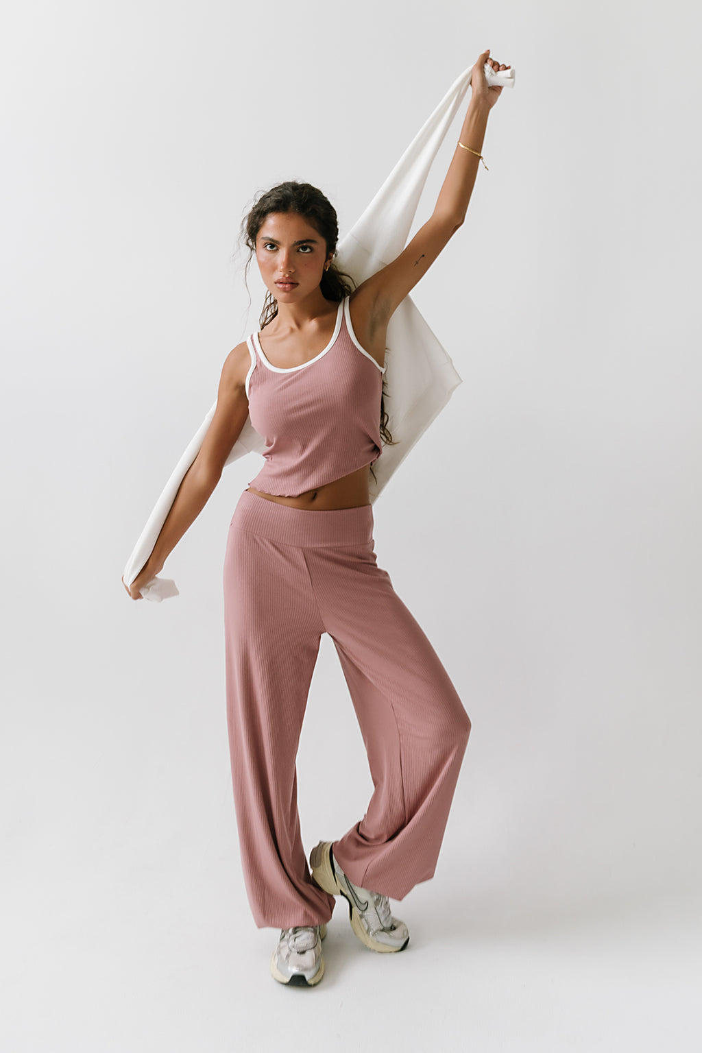 Catherine Contrast Ribbed Tank in Pink