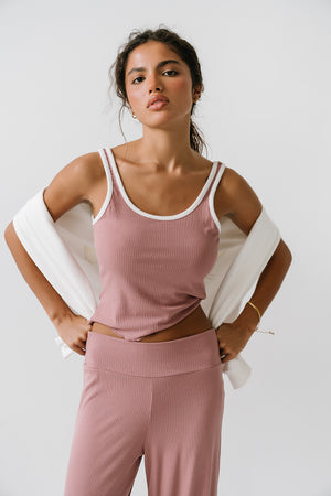 Catherine Contrast Ribbed Tank in Pink