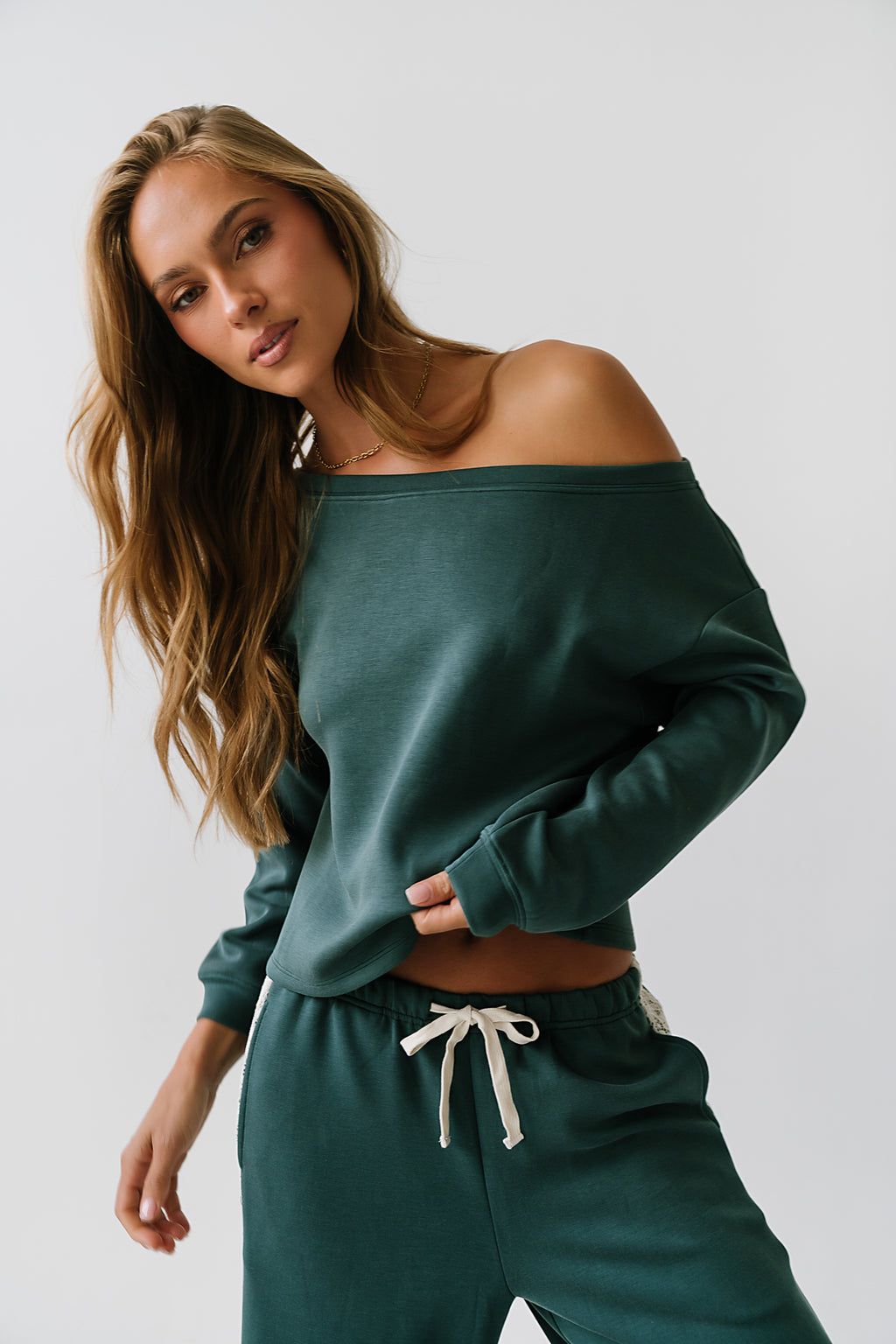 Skylar Off the Shoulder Sweatshirt in Green