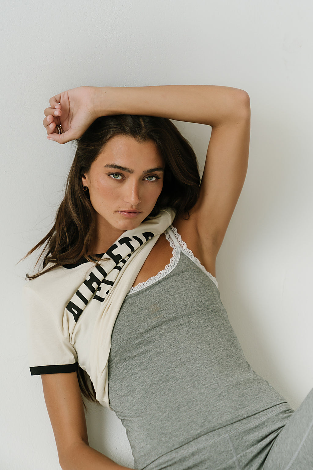 Teagan Lace Trim Tank in Heather Grey