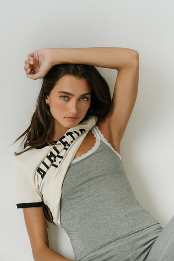 Teagan Lace Trim Tank in Heather Grey