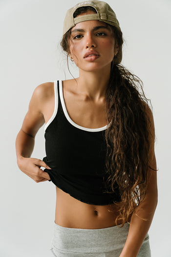 Catherine Contrast Ribbed Tank in Black
