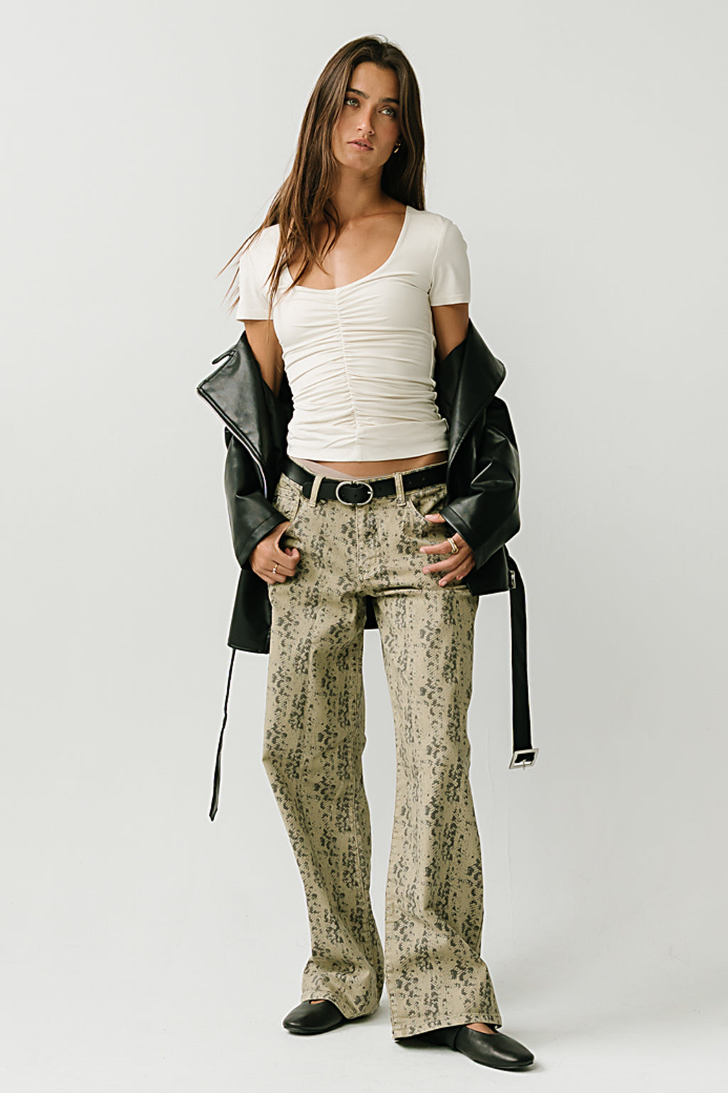Kali Ruched Fitted Top in Ecru