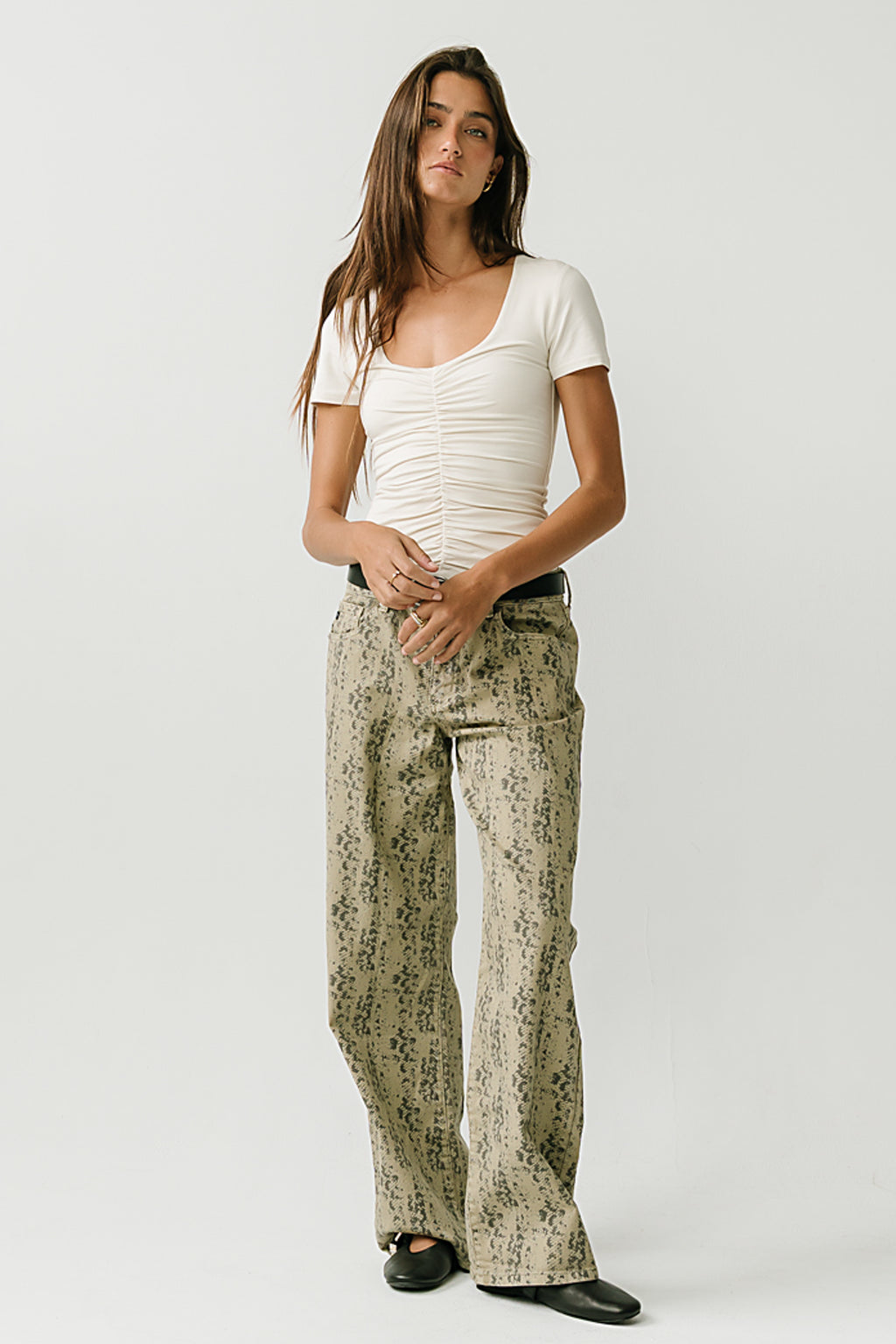 Kali Ruched Fitted Top in Ecru