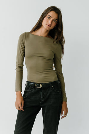 Peyton Boat Neck Top in Olive
