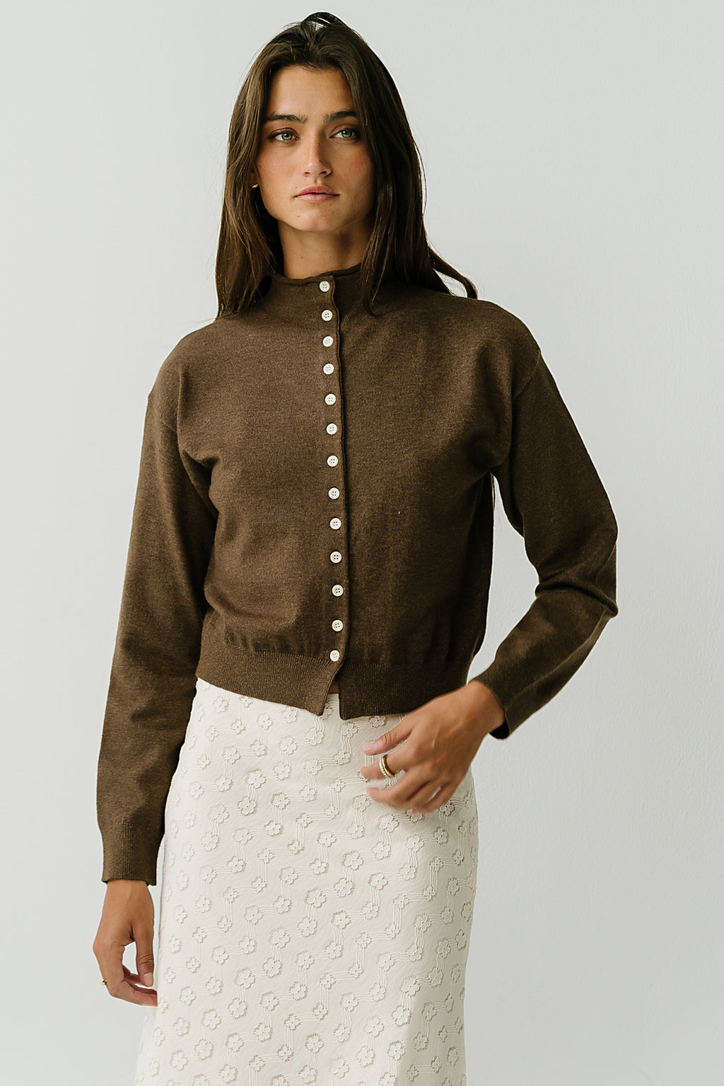 Maya Button Up Sweater in Brown